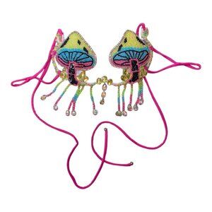Neon Shrooms Hand Beaded Underwire Festival Bra Size Small
